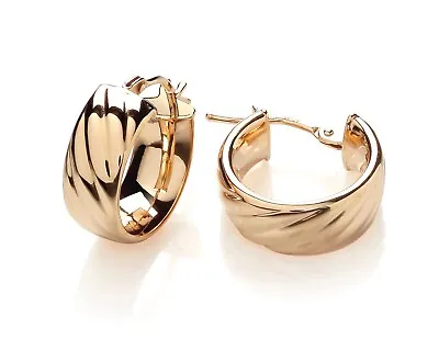9ct Yellow Gold Chunky Patterned Cuff / Huggie Hoop Earrings • £72.95
