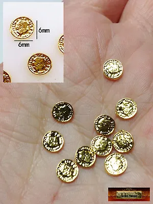 M00686 MOREZMORE 10 Miniature Gold 6mm Coins Metal Money 1:6 Scale Prop • $3.87