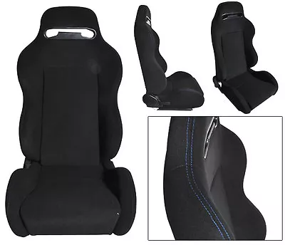 NEW 2 BLACK BLUE STITCH RACING SEAT RECLINABLE W/ SLIDER ALL MAZDA  • $285.50