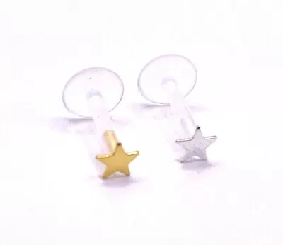 £4.39 • Buy Gold Silver Star Helix Tragus Ear Cartilage Bar Labret In Bio Flex Push Fit Top