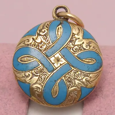 Antique Victorian Mourning 10k Gold Infinity Knot Blue Enamel Hair Charm Pendant • $295