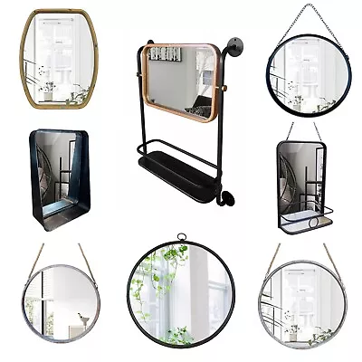 Wall Mounted Mirror Bathroom Mirrors Industrial Black Round Square Metal Frame • £32.54