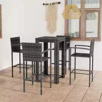 £477.79 • Buy VidaXL 5 Piece Outdoor Bar Set With Armrest Poly Rattan Grey 01 UK HOT
