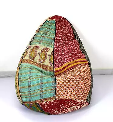 Vintage Handmade Cotton Floral Kantha Bohemian Armchair Embroidered Bean Bag • $49.99