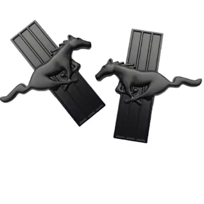 1 Pair (2Pcs) Full Black Mustang Horse Side Fender Metal Badge Emblem Sticker • $19.95