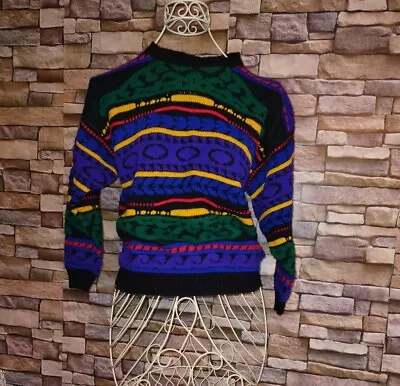Vintage Ground Control Geometric Knit Sweater Coogi Style Funky Retro • $14