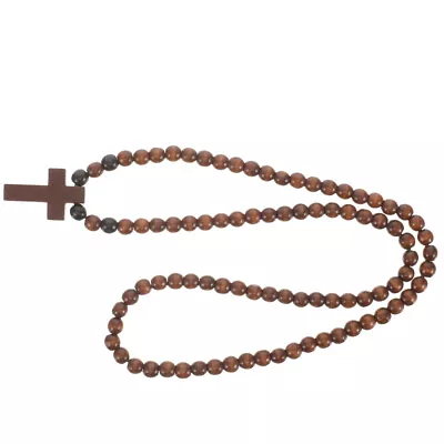 Wooden Cross Necklace For Men Beaded Chain Necklace Rosary Trendy Necklace • £7.75