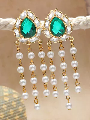 Meenakari Earrings Indian Traditional Gold Plated Women Girls Pearl Long Jhumki • $13.99