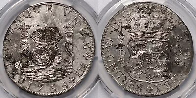 PCGS AU Details Peru 1755-LM JD 8 Reales Spanish Colonial Pillar Silver Coin • $990