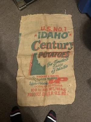 Vintage Burlap Potato Sack Idaho US No 1 Ucon USA Brand 100lb Antique Bag 2 Side • $14.99