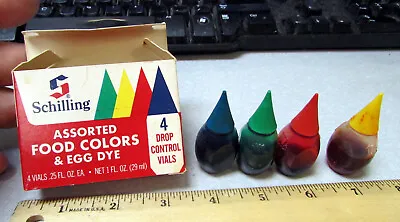 Vintage Schilling Food Coloring Set Of 4 .25 Oz Plastic Bottles Some Left Still • $4.99