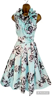 JESSICA HOWARD Size 12 Gorgeous Satin Frill Pleat Fit & Flare Occasion Dress • £34.99