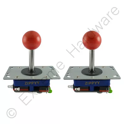 2 X Zippyy Long Shaft Ball Top Arcade Joysticks 2/4/8 Way (Red) Zippy MAME JAMMA • £17.99