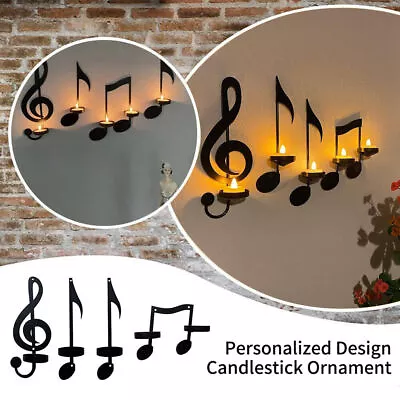 4Pcs Black Music Note Wall Sconce Creative Candle Holders Wall Hanging Decors UK • £22.32