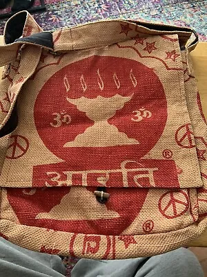 Earth Divas Beige Red Made In Nepal Zipper Pocket Large Jute Rice Bag Purse • $15