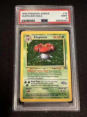 Pokemon Vileplume Holo - PSA 9 Mint Rare 1999 Jungle 15/64 Fresh Slab • $63