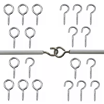 Metal Hooks And Eyes For Net Curtain Wire Silver Chrome Screws DIY Window Door • $14.54