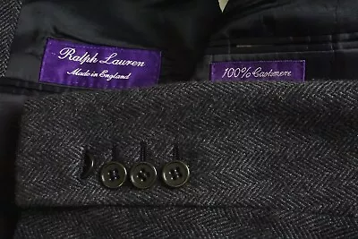 Ralph Lauren Purple Label RLPL Gray Herringbone 100% Cashmere Sport Coat 44R • $399.99