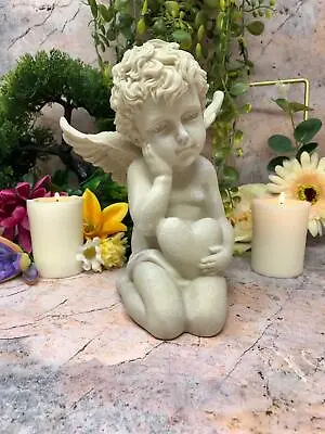 Cherub Holding Heart Graveside Sculpture Memorial Grave Peaceful Angel • £29.95