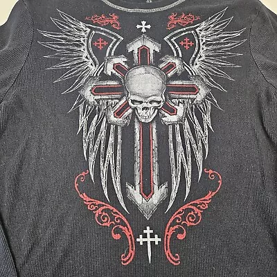 No Boundaries Shirt Mens XL Y2K Skull Cross Thermal Double Sided Grunge Black • $42.99