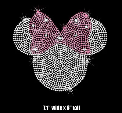 7.1  Clear/Pink Minnie Mouse Iron On Rhinestone Transfer Applique Patch Decal • $16.75