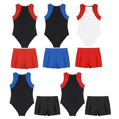 Boys Sleeveless Gymnastic Leotard Unitard Top And Shorts Athletic Running Outfit • £9.76