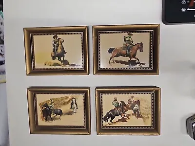 Vintage Mexican Cowboys Art Prints Signed Cdelcampo L.  Set Of 4 5x7 Framed Art • $180