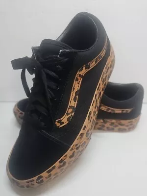 Vans Old Skool Platform Leopard Cheetah Print Sneakers Black Womens 8.5  • $39.99