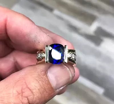 5ct Channel Setting Cushion Cut Blue Sapphire Gemstone  Lab Created Ring • $108.99