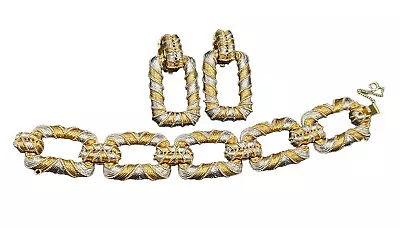 CINER Signed Gold Silver Tone Bracelet Door Knocker Clip On Earrings Demi Parure • $129