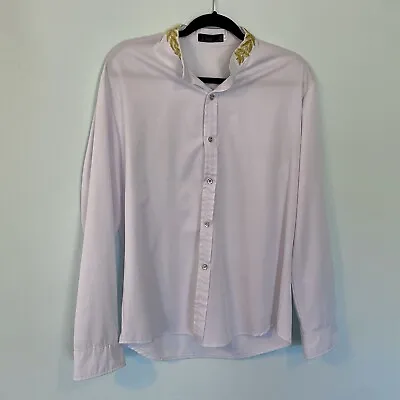 White Men’s Dress Shirt With Gold Embroidered Collar Size L • $12.99