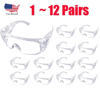 Safety Glasses Eyeglasses Anti Fog Clear Vent Goggles Lab Work Glasses (1~12Pcs) • $32.99