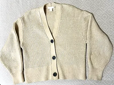 H&M Womens Beige Ribbed Wool Oversized Crop Cardigan Sz Small • $21.99