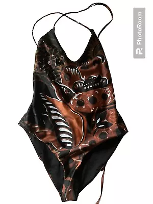 Mara Hoffman Womens Swimsuit Small Brown Black Calaia Emma V Neck One Piece • $68