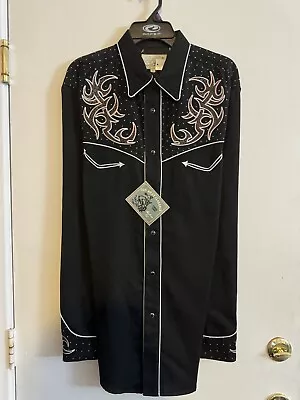 Vintage Roper Old West Classic Shirt Mens XL Black Pearl Snap Embroidered Cowboy • $89.99