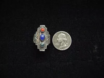 Vintage Navajo Sterling Turquoise Coral Blue Lapis Ring Size 8 - Signed D AL • $65