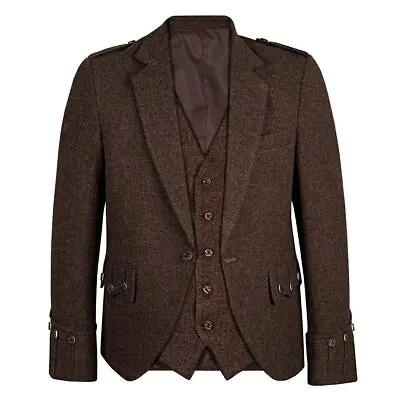 £89.99 • Buy Dark Brown Tweed Argyll Kilt Jacket With 5 Button Vest