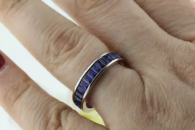 2ct Simulated Blue Tanzanite Eternity Wedding Band Ring 14k White Gold Plated • £83.99