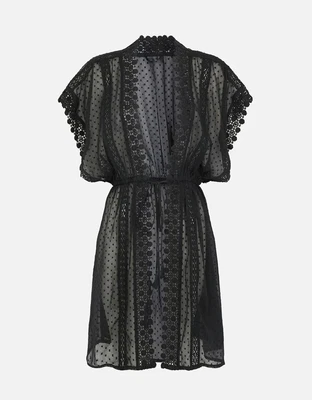 £16.95 • Buy NEW Monsoon /Accessorize - Black Sheer Spotted Lace Trim Kaftan - UK 10 - 12