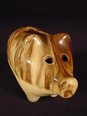 Small Mocha Hole Eyed Pig Bank Yellow Ware  • $115