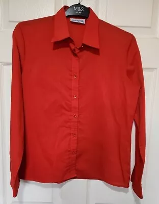 Vtg 70s RED LONDON PRIDE Cotton Blouse Shirt 14 Red • £1.99