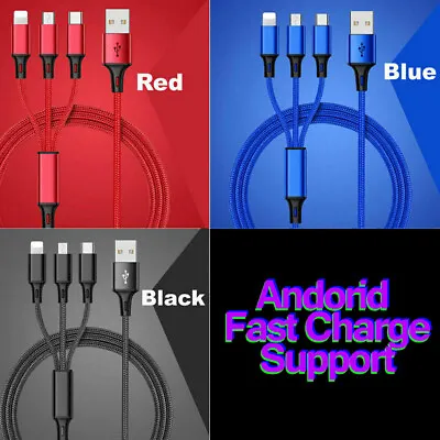 3 In 1 USB Fast Charging Cable Universal Charger For Micro USB-C IPhone 11 12 13 • $3.74