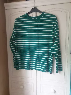 Green Striped Boxy Breton Nautical T Shirt Top Size 10 12 **New** • £11