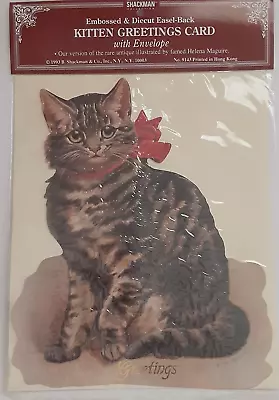 1993 Shackman Kitten Greeting Card & Envelope Diecut Embossed Easel Back Vintage • $11.49