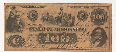 State Of Mississippi $100 Dollars Treasury C Note REPRO Civil War Currency 7” • $20