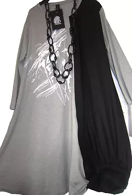 Id Clothing ~ Osfa Plus ~ Asymmetric ~ Black / Grey ~ Lagenlook Dress ~ Bnwt • £27.95