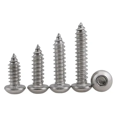 M2-M6 Allen Hex Socket Button Head Self-Tapping Wood Screws A2 Stainless Steel • £2.26