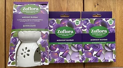 Zoflora Wax Melts Burner And Tealight Candles Midnight Blooms Eliminates Odours • £12.95