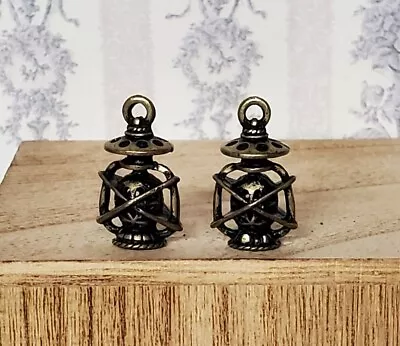 Set Of 2 Dollhouse Miniature  Decorative Bronze Asian Lanterns Scale 1/12 Ornate • $2.65