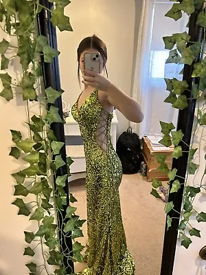 Mori Lee Madeline Gardner Prom Dress Size 2 Green Sequined • $250